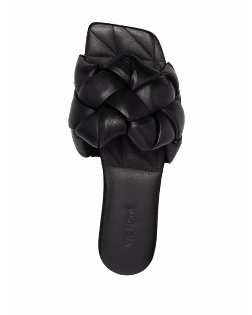 Vic Matié Black Square-Toe Leather Sandals