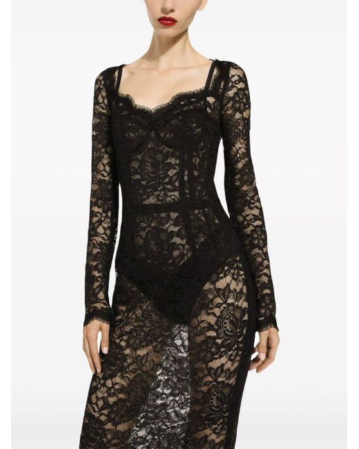 Dolce & Gabbana Black Semi-transparentes Spitzenkleid