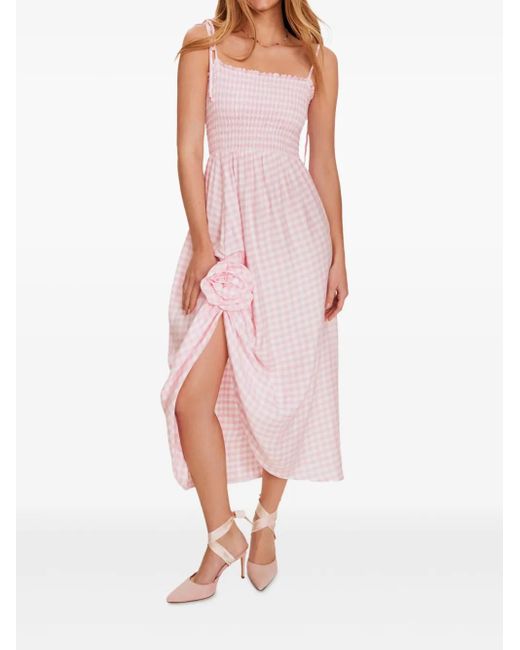 Sleeper Pink Atlanta Gingham Rose-Detail Dress