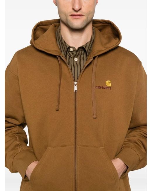 Carhartt Brown American Script Zip-Up Hoodie for men