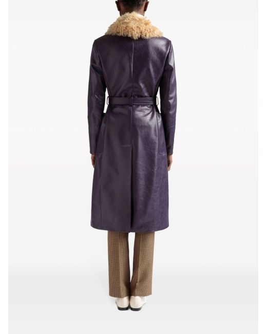 Bally Purple Shearling-collar Belted Coat