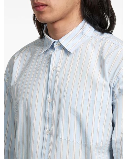 Edmmond Studios Blue Striped Patch-Pocket Shirt for men