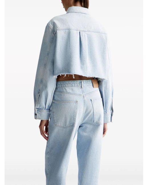 12 STOREEZ Blue Cropped Organic-Cotton Denim Shirt