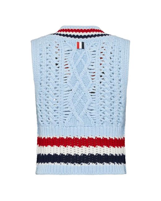 Thom Browne Gray Cashmere Rwb Stripe Chunky Shrunken Vest