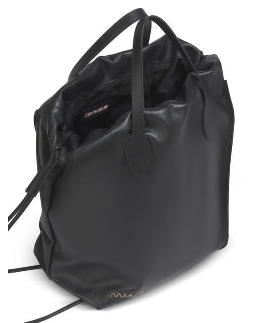 Marni Black Leather Scrunchie Backpack for men