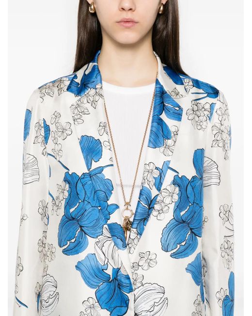 P.A.R.O.S.H. Blue Floral-Print Coat
