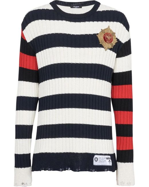 Balmain White Chest Embroidery Sweater for men