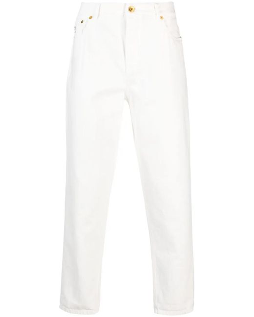 Brunello Cucinelli White Logo-embroidered Tapered Cotton Jeans for men