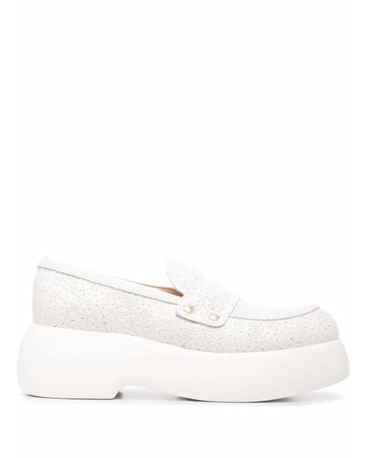 Agl Attilio Giusti Leombruni White Perforated-Design Platform Loafers