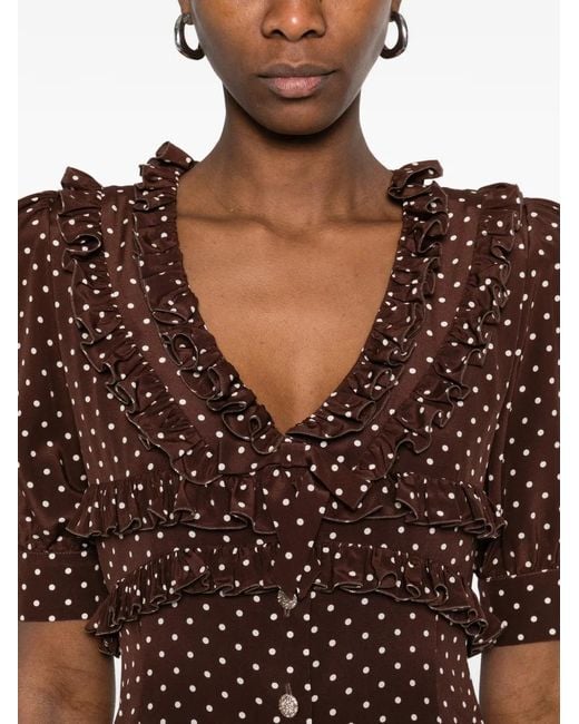 Alessandra Rich Brown Ruffled Polka-Dot Mini Dress