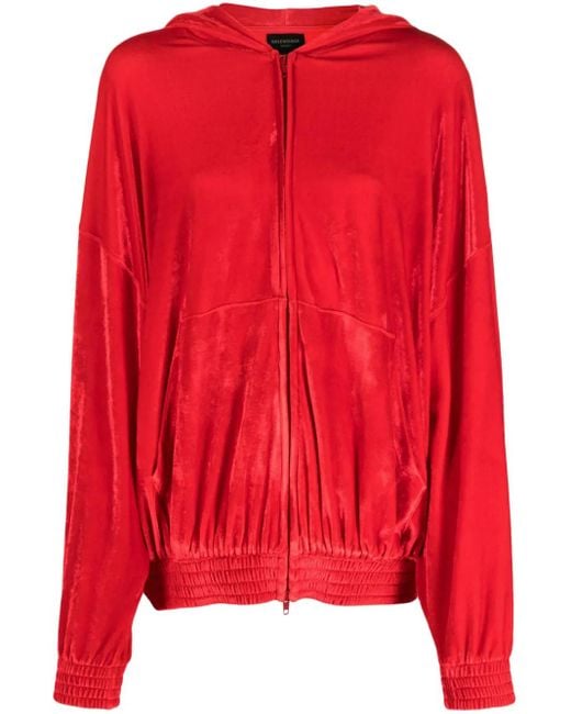 Balenciaga Red Crystal-Embellished Velvet Hoodie