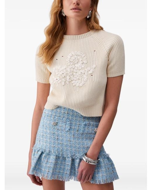 Liu Jo White Raffia-Embroidered Sweater