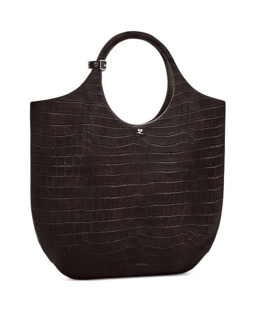 Courreges Black Large Holy Crocodile-Effect Tote Bag