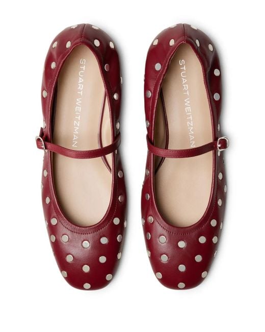 Stuart Weitzman Red Claris Stud Ballet Flats