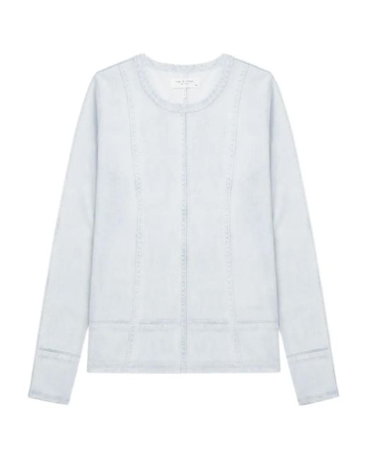 Rag & Bone White Seamed-Detail Long-Sleeve Top