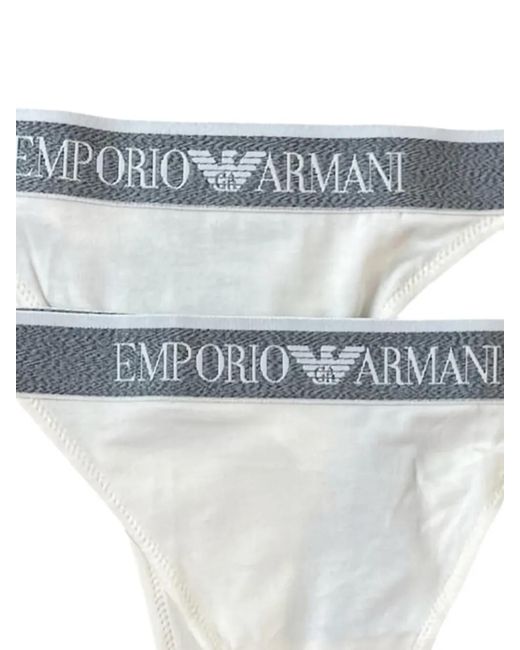 Emporio Armani White Logo-trim Thongs (pack Of Two)