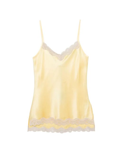 Max & Moi Yellow Lace-Trim Silk Top