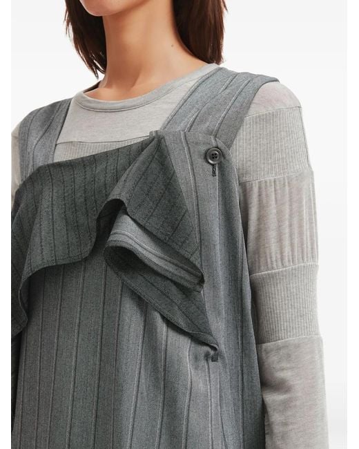 Y's Yohji Yamamoto Gray Ruffle-Detail Striped Dress