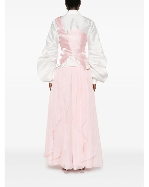 Gaby Charbachy Pink Draped Flared Skirt Set