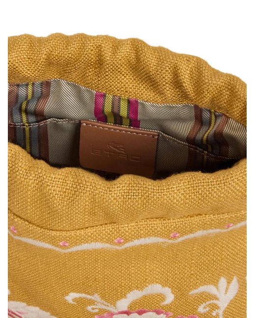 Etro Metallic Small Linen-Blend Kalispera Bag With Embroidery And Fringes