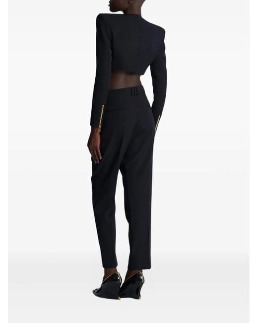 Balmain Black Padded-Shoulder Zip-Front Cropped Jacket