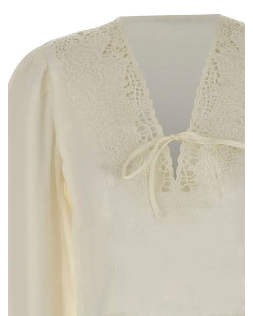 Boss Natural Openwork-Embroidered Scalloped-Hem Blouse