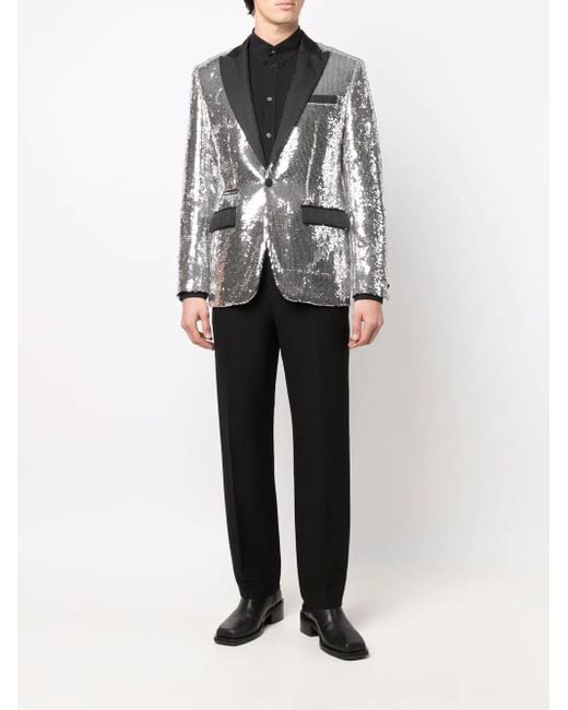 Philipp Plein Gray Sequin-Embellished Single-Breasted Blazer for men