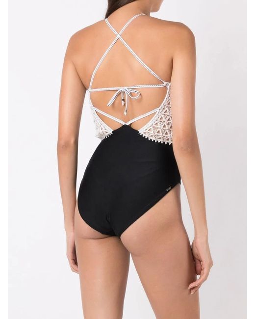 Amir Slama Black Lace-Detail Halterneck Swimsuit