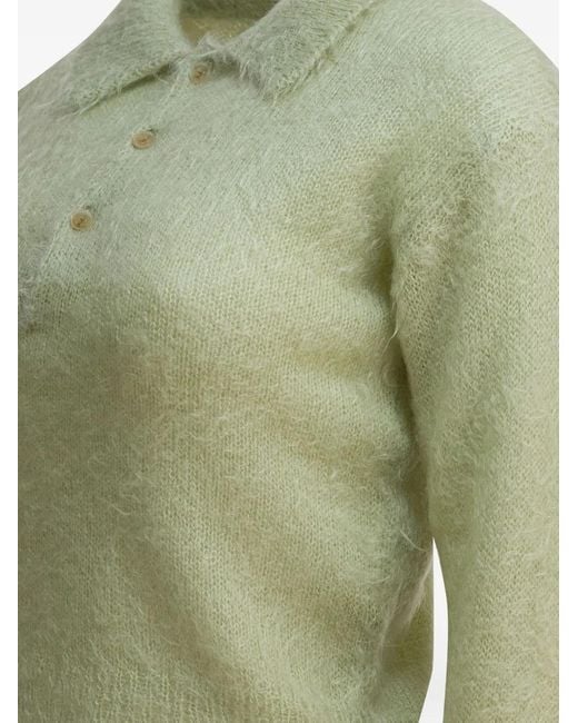 Auralee Green Brushed Wool Polo Sweater