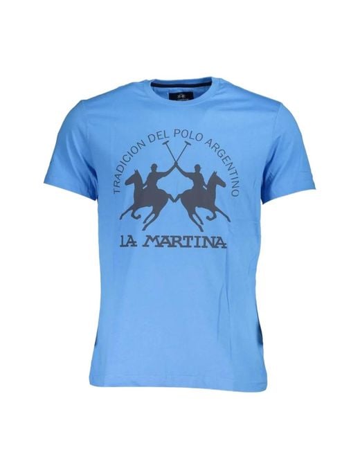 La Martina Blue Logo-Print T-Shirt for men