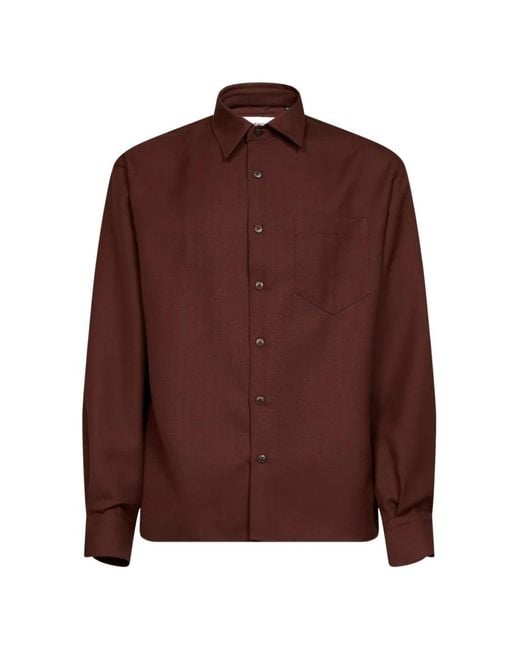 Costumein Brown Chest-Pocket Virgin-Wool Shirt for men