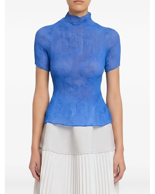 Issey Miyake Blue Plissé-Effect High-Neck T-Shirt
