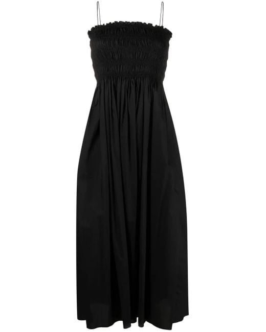 Matteau Black Shirred-Panel Poplin Midi Dress