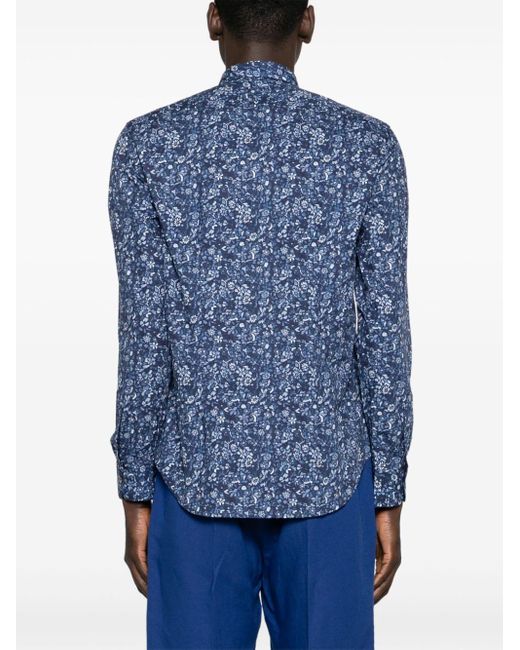 Paul Smith Blue Floral-print Organic Cotton Shirt for men
