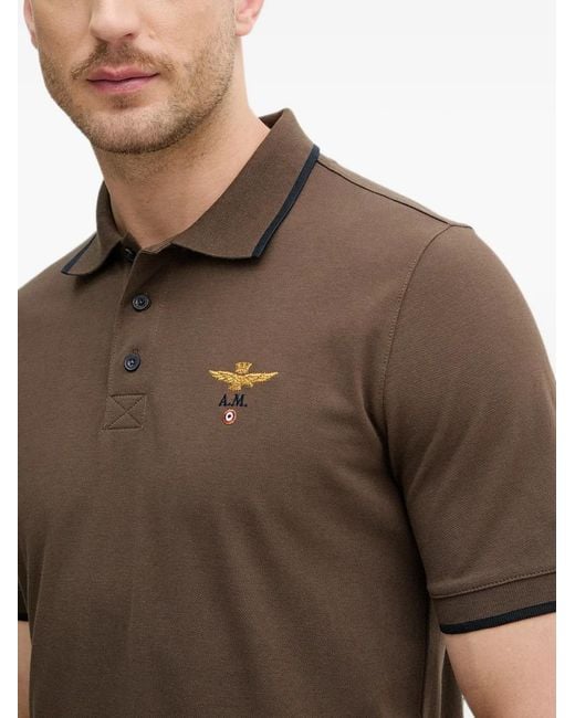 Aeronautica Militare Brown Logo-Embroidered Polo Shirt for men