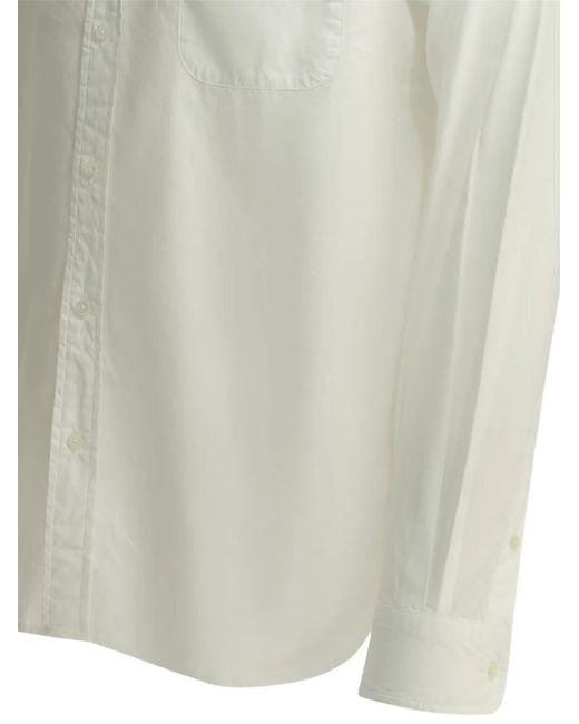 Beams Plus White Button-Down Chest-Pocket Shirt for men