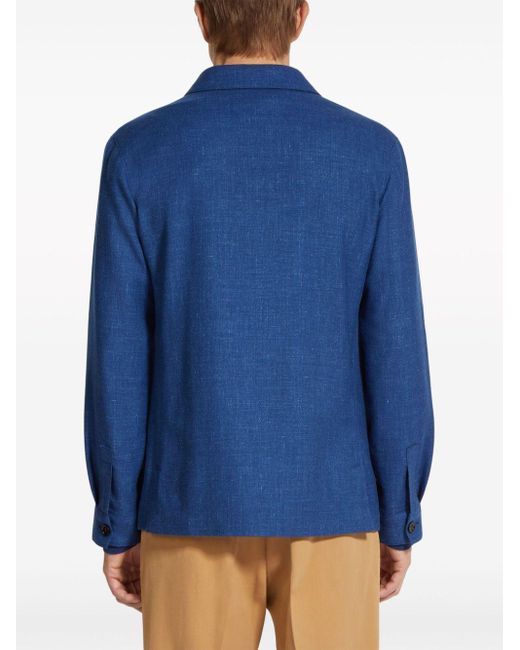 Zegna Blue Oasi Linen Shirt Jacket for men