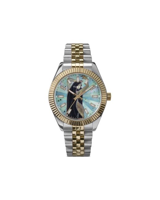 X Jacquie Aiche Two-tone with Mother of Pearl Dial Timex en coloris Blue
