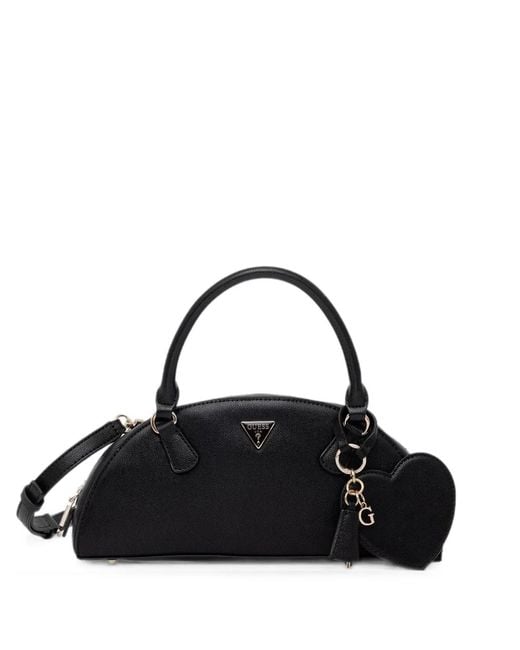 Guess Black Isobel Logo-Plaque Heart-Charm Tote Bag