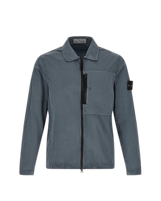 Stone Island Blue Zip-Up Overshirt for men
