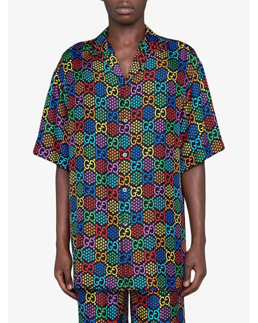 Gucci GG Psychedelic Print Bowling Shirt in Blue for Men | Lyst UK