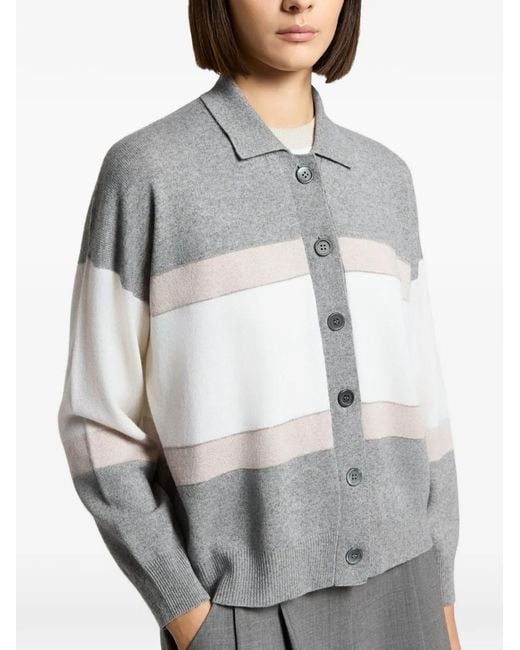 Peserico Gray Striped Button-Down Cardigan