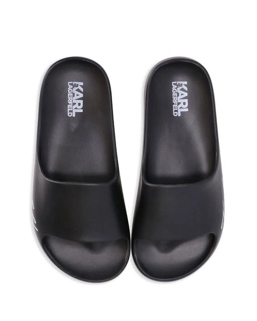 Karl Lagerfeld Black Logo-Print Flat Slides