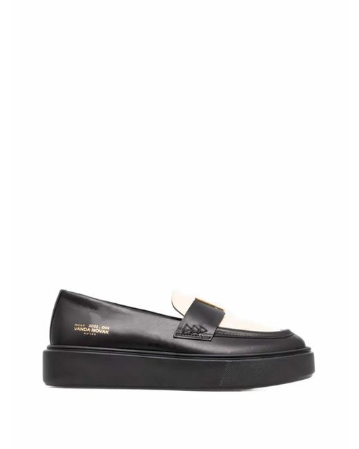 VANDA NOVAK Black Kayla Two-Tone Logo-Plaque Loafers