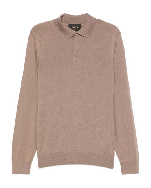 Boss Poloshirt Met Lange Mouwen En Knopen in het Brown voor heren