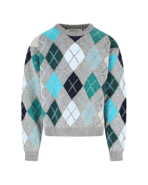 ERL Blue Argyle Crew-Neck Sweater