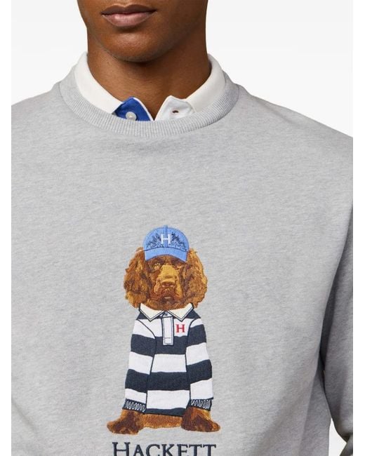 Hackett Gray Harry Crew-Neck Cotton Sweater for men