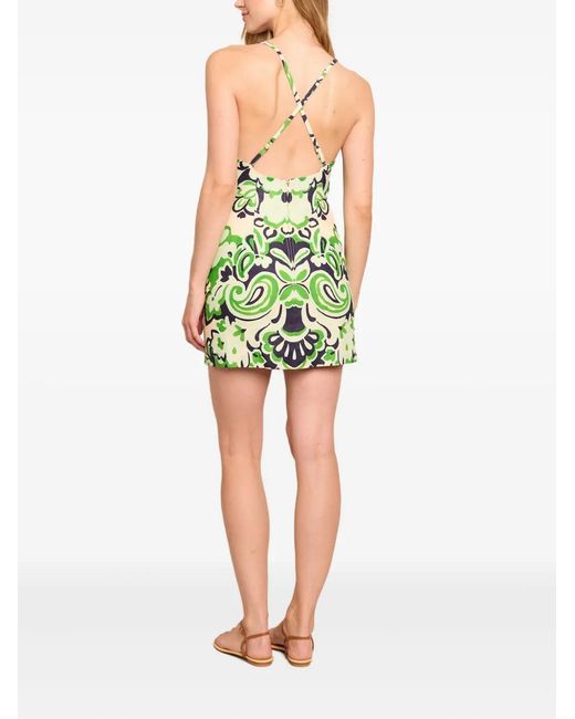 Cara Cara Geometric-Print Cross-Back Mini Day Dress in Green | Lyst