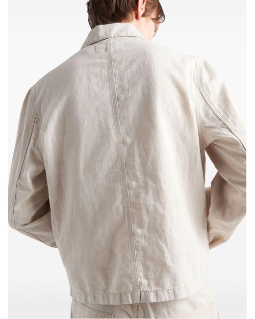 Chemise Chambray à logo en émail Prada pour homme en coloris White
