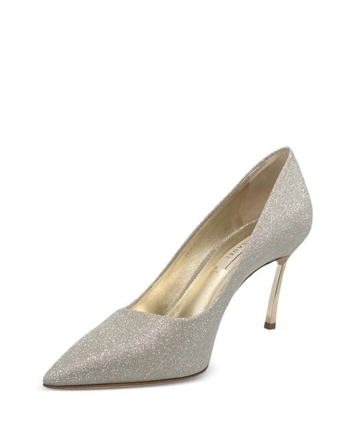 Casadei White Blade Glitter-Effect Heeled Pumps